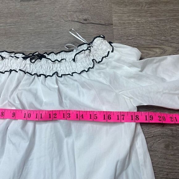 Zara Basic Top White Off Shoulder Bell Sleeve Black Lace Size Small Loose Fit - Picture 6 of 10